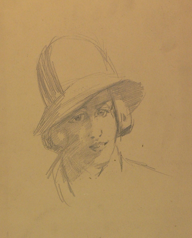 412ch . Portrait sketch lady in a cloche hat
