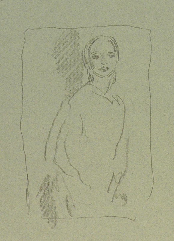 415ch sketch for a portrait, lady face turned to viewer
